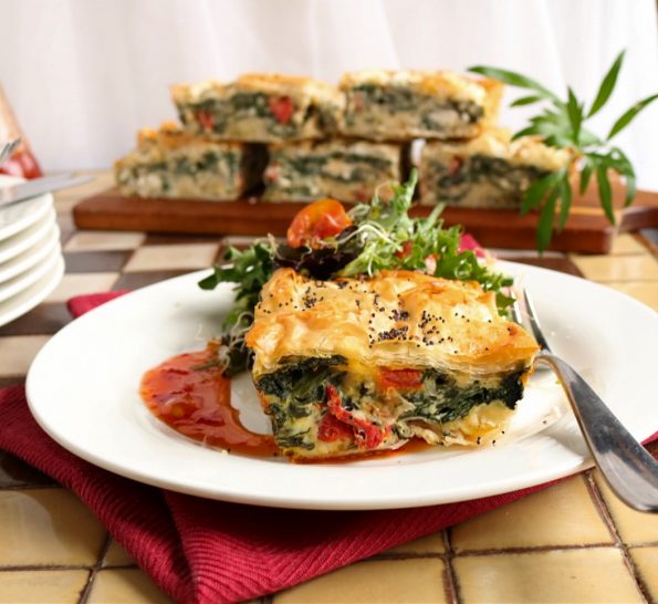 Flaky Spinach, Feta & Sun Dried Tomato, Filo Pie | Tania's Kitchen