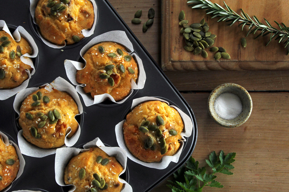 Gluten free savoury muffins w/ roast pumpkin & rosemary — kelly gibney