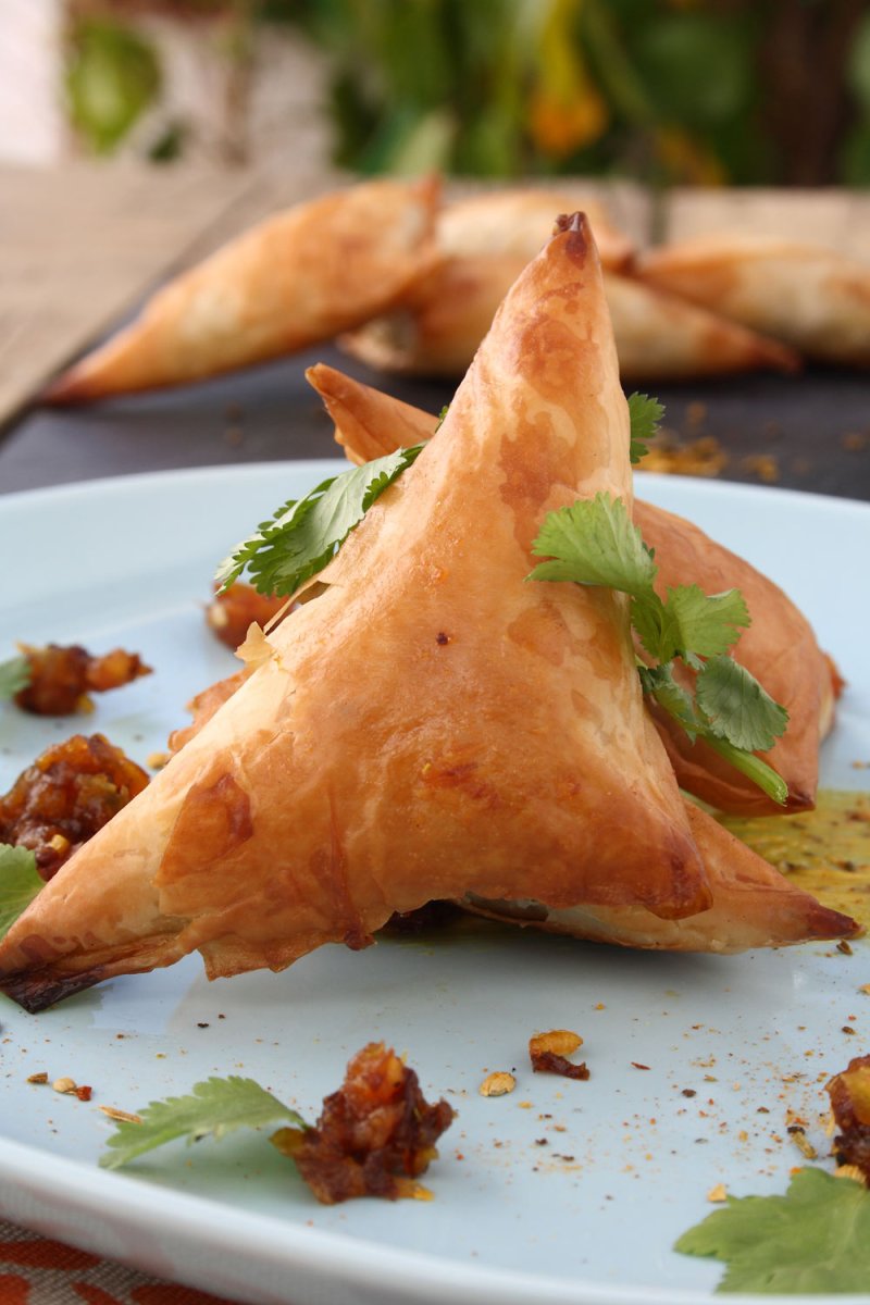 Cape Malay Sweet Potato Samosas, Spiced Apple Chutney, Curried Mayonnaise | Cook Eat Live Vegetarian